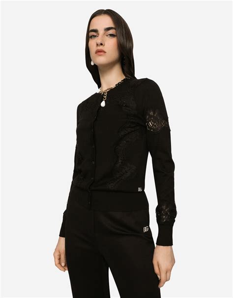 dolce gabbana lace cardigan|DOLCE & GABBANA Cashmere and silk cardigan with lace inlay.